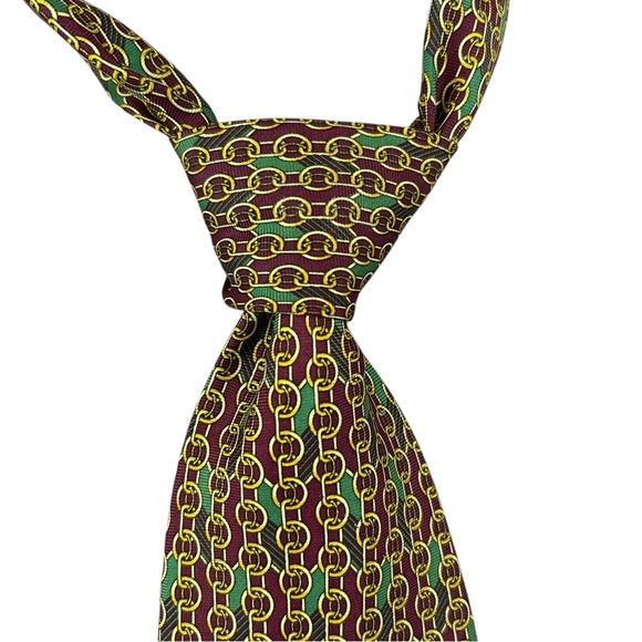 Paolo Gucci 100% Silk Neck Tie 100% Hand Finished Red Green Gold Made in Italy - Picture 2 of 10